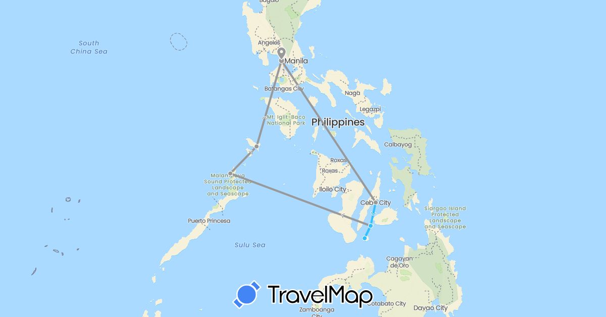 TravelMap itinerary: plane, boat in Philippines (Asia)